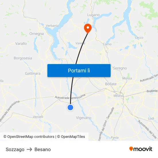 Sozzago to Besano map