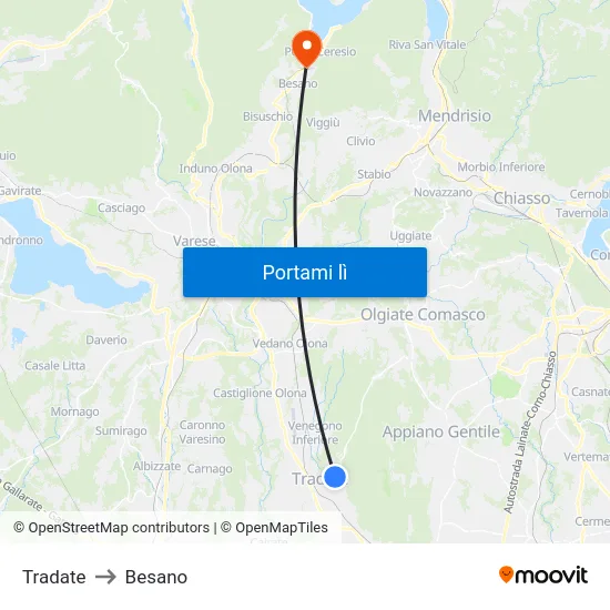 Tradate to Besano map