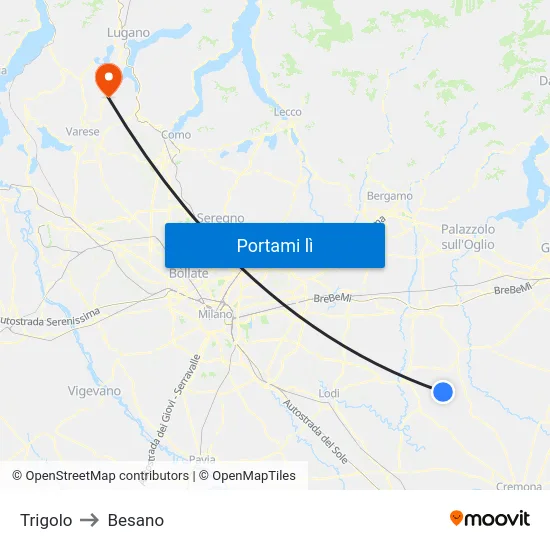 Trigolo to Besano map