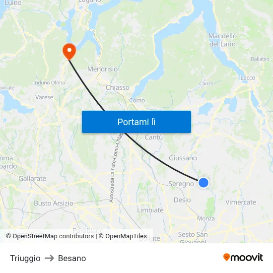 Triuggio to Besano map