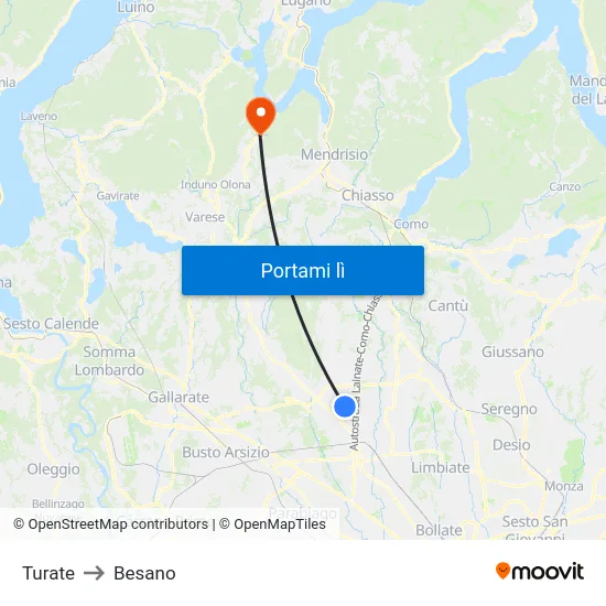 Turate to Besano map