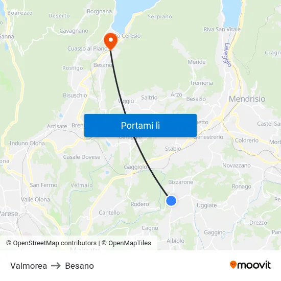 Valmorea to Besano map