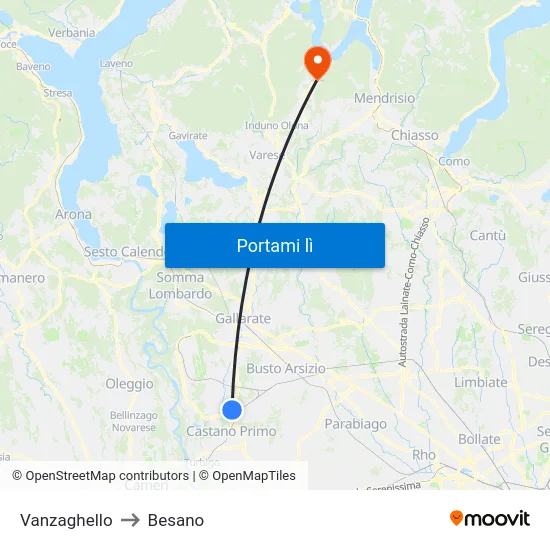 Vanzaghello to Besano map
