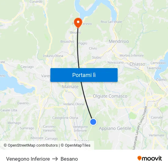 Venegono Inferiore to Besano map