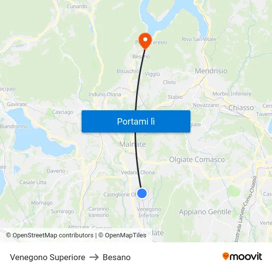 Venegono Superiore to Besano map