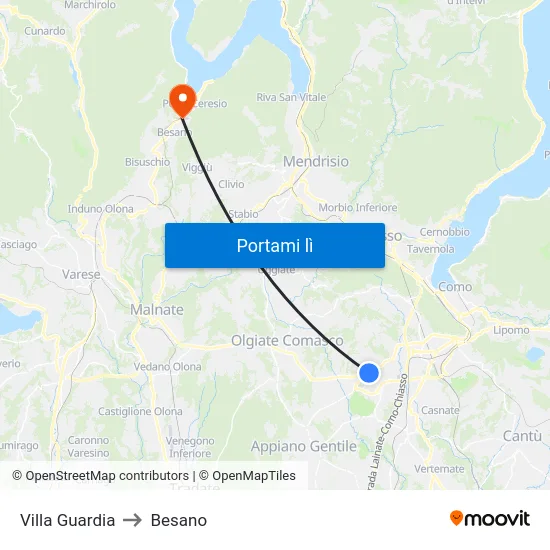 Villa Guardia to Besano map