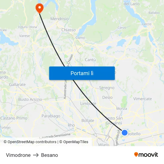 Vimodrone to Besano map
