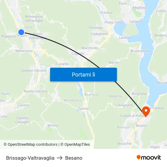 Brissago-Valtravaglia to Besano map