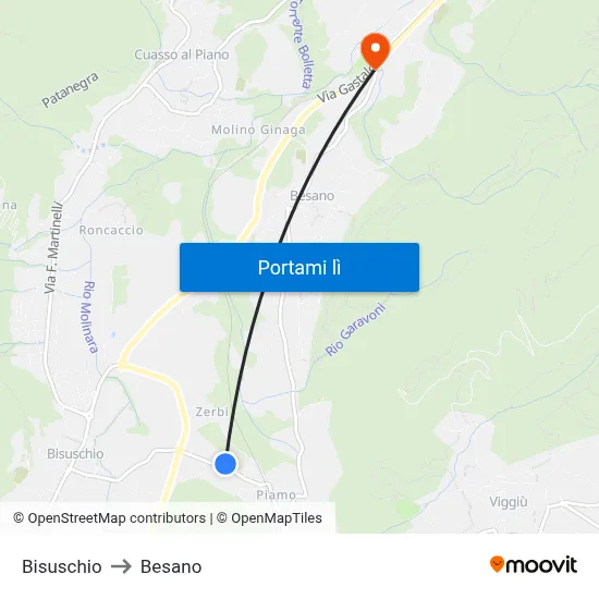 Bisuschio to Besano map