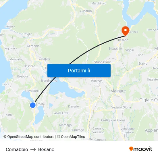 Comabbio to Besano map