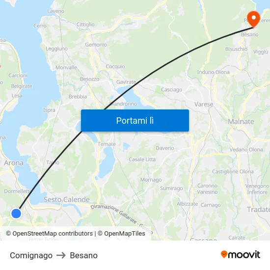 Comignago to Besano map