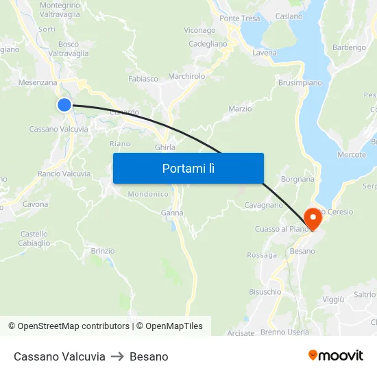 Cassano Valcuvia to Besano map