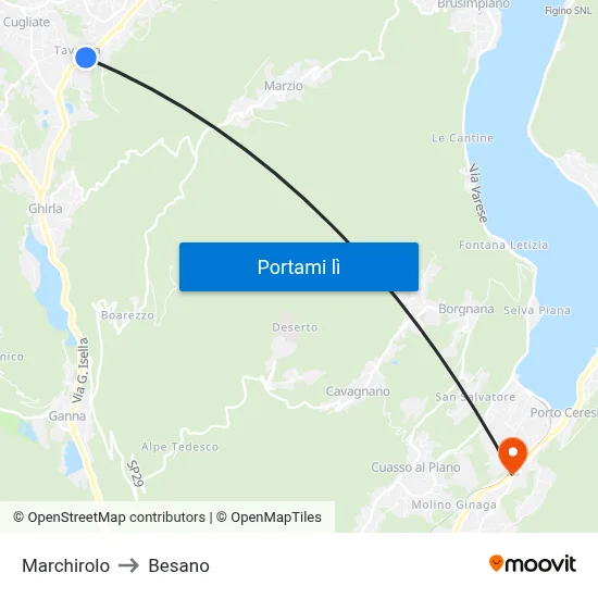 Marchirolo to Besano map