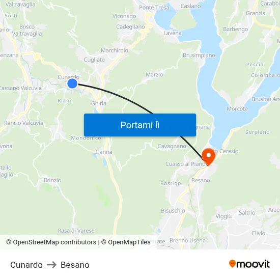 Cunardo to Besano map