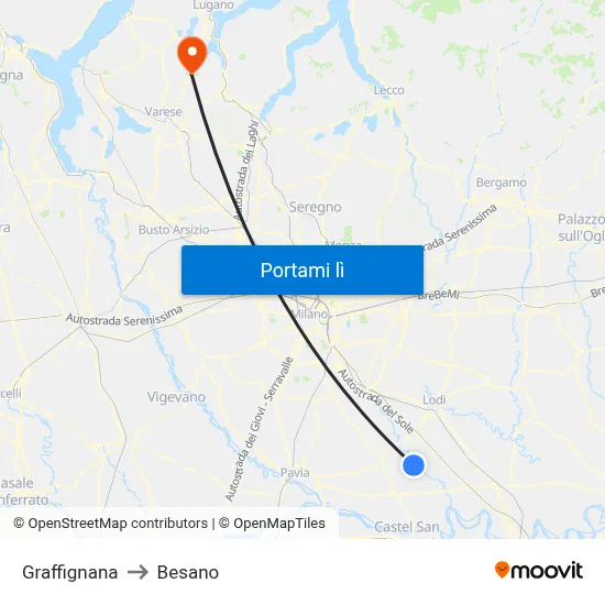 Graffignana to Besano map