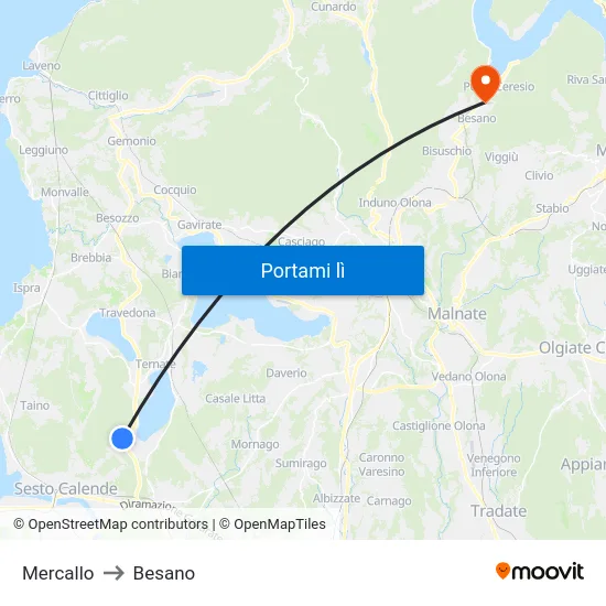 Mercallo to Besano map