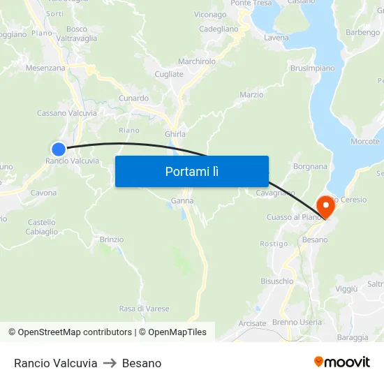 Rancio Valcuvia to Besano map