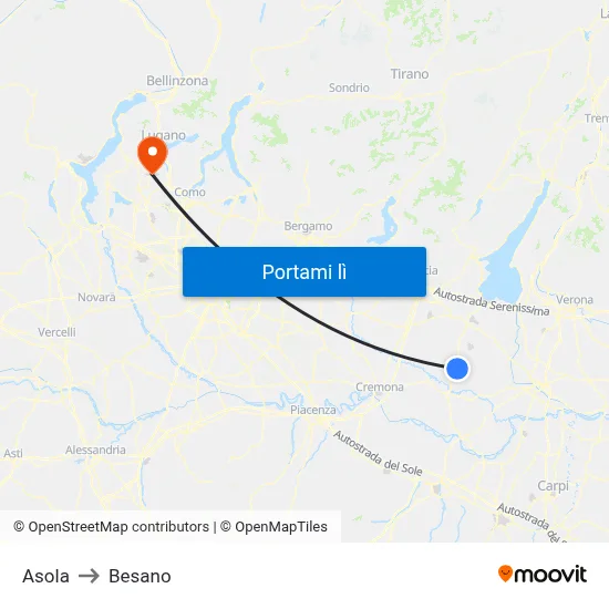 Asola to Besano map