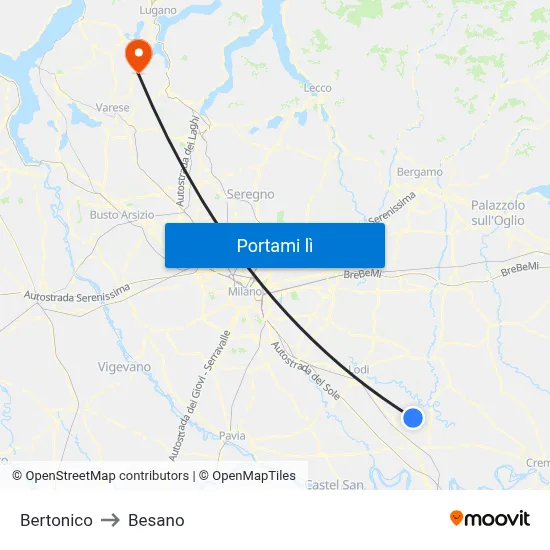 Bertonico to Besano map