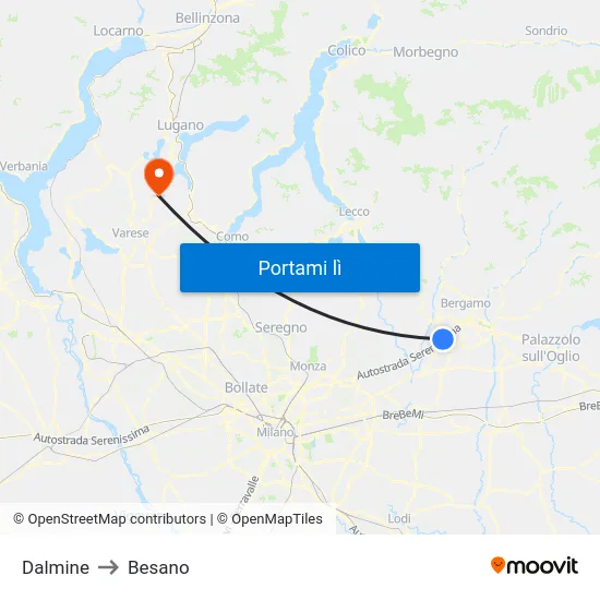 Dalmine to Besano map