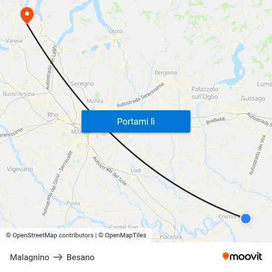 Malagnino to Besano map