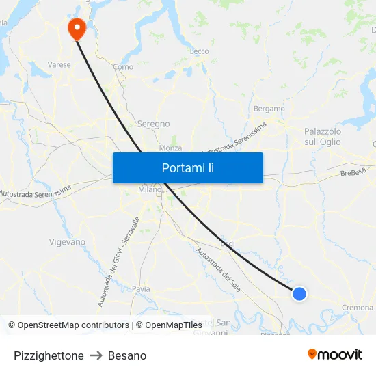 Pizzighettone to Besano map