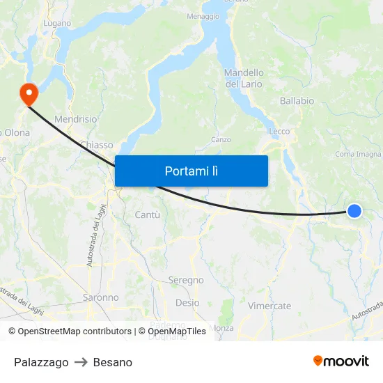 Palazzago to Besano map