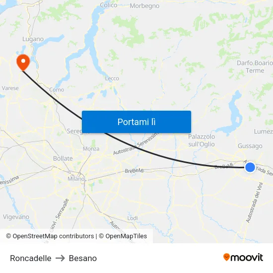 Roncadelle to Besano map