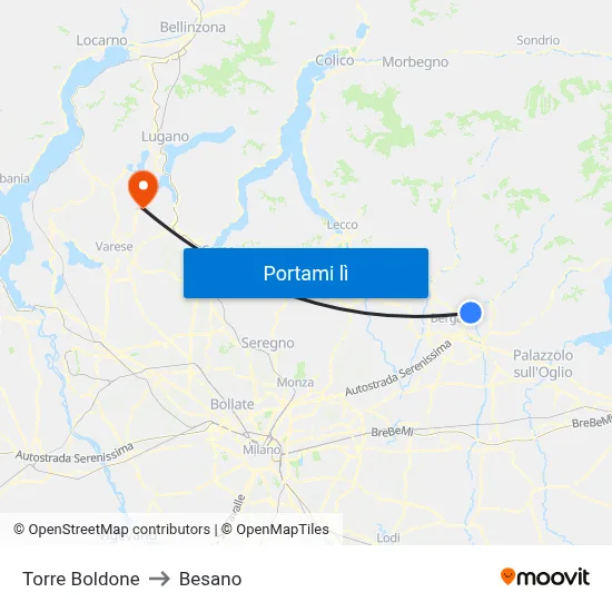 Torre Boldone to Besano map