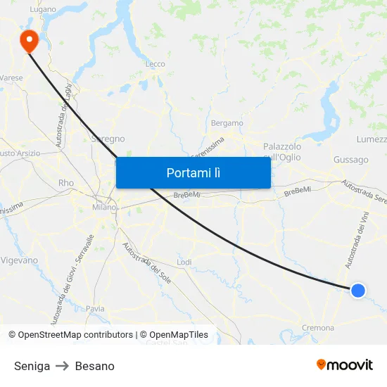 Seniga to Besano map