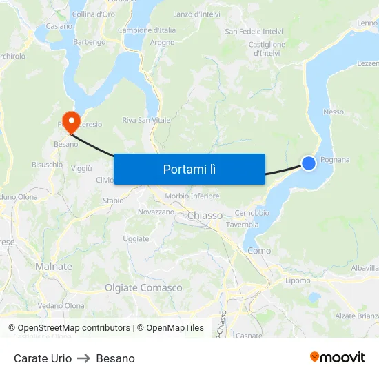 Carate Urio to Besano map