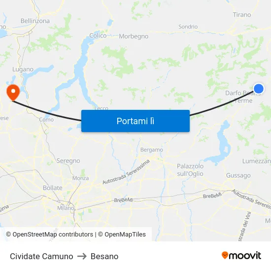Cividate Camuno to Besano map