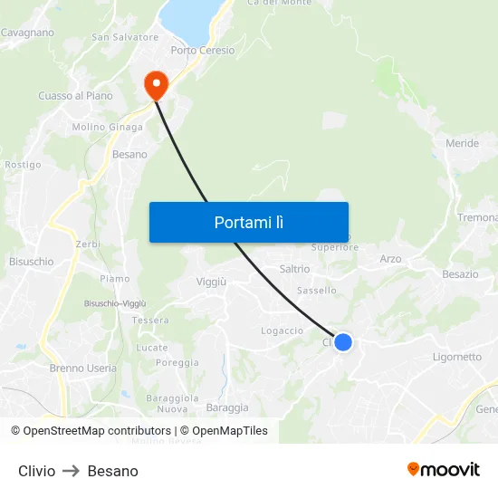 Clivio to Besano map