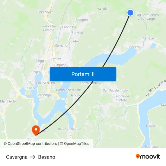Cavargna to Besano map