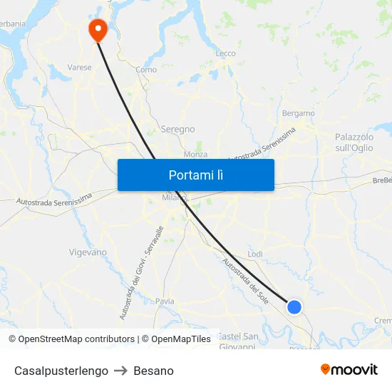 Casalpusterlengo to Besano map