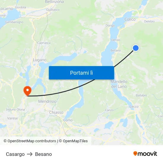 Casargo to Besano map