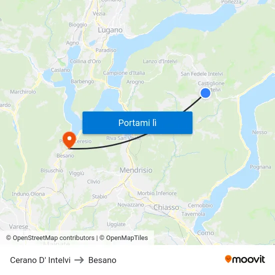 Cerano D' Intelvi to Besano map