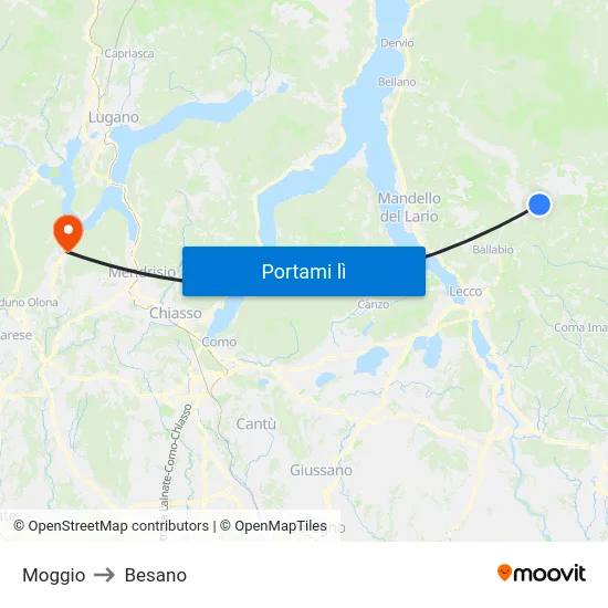 Moggio to Besano map