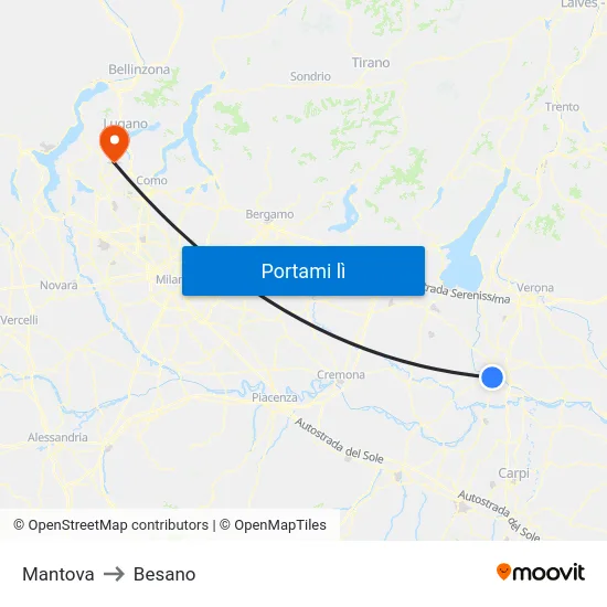 Mantova to Besano map
