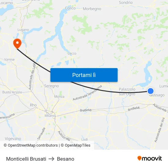Monticelli Brusati to Besano map