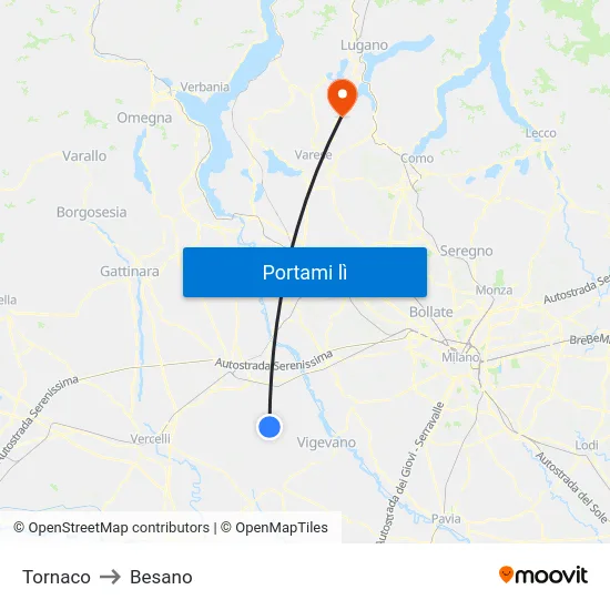 Tornaco to Besano map