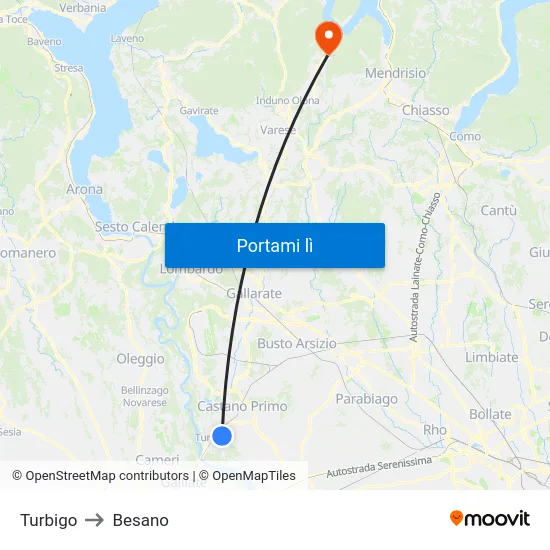 Turbigo to Besano map