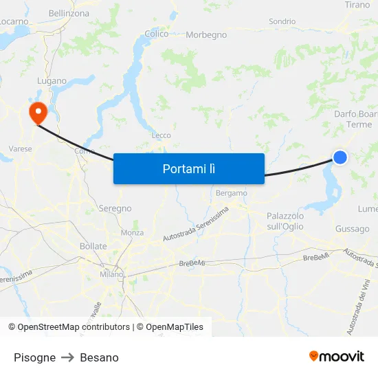 Pisogne to Besano map