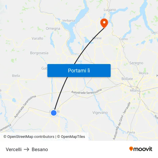 Vercelli to Besano map