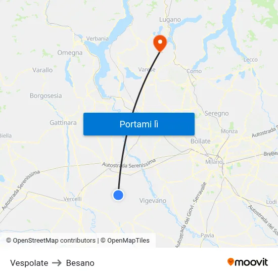 Vespolate to Besano map