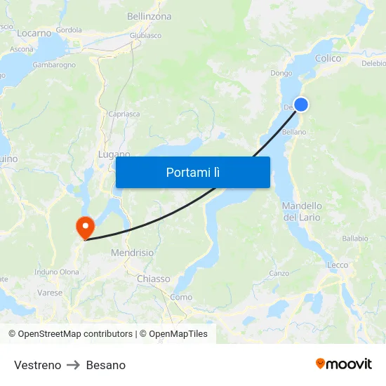 Vestreno to Besano map