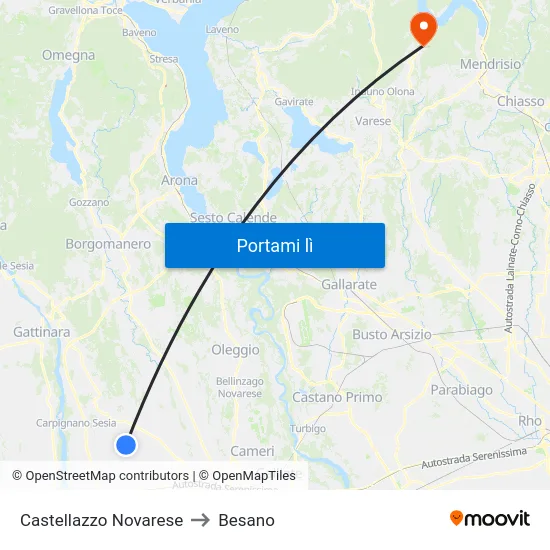 Castellazzo Novarese to Besano map