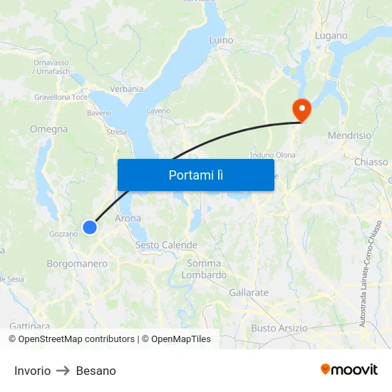 Invorio to Besano map