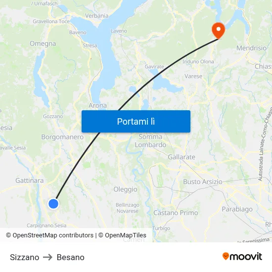 Sizzano to Besano map