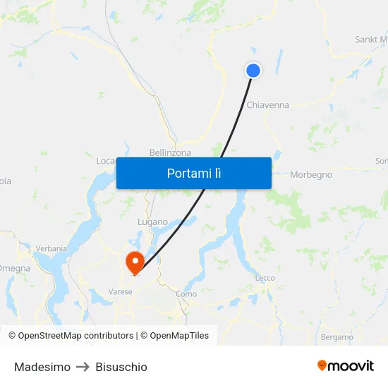 Madesimo to Bisuschio map